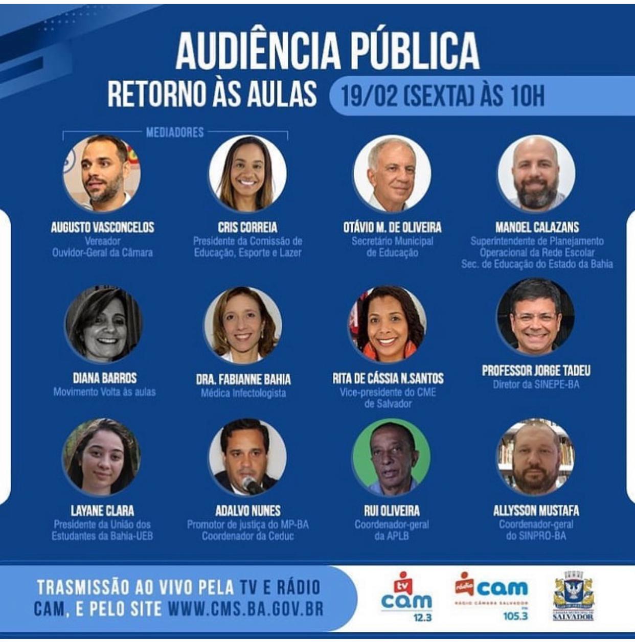 A vereadora do PSDB, Cris Correia, promove audiência pública sobre a volta às aulas em Salvador – BA.