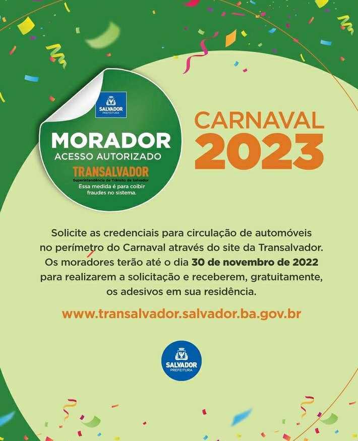 Prefeitura inicia credenciamento de veículos de moradores para acesso às áreas do Carnaval 2023
