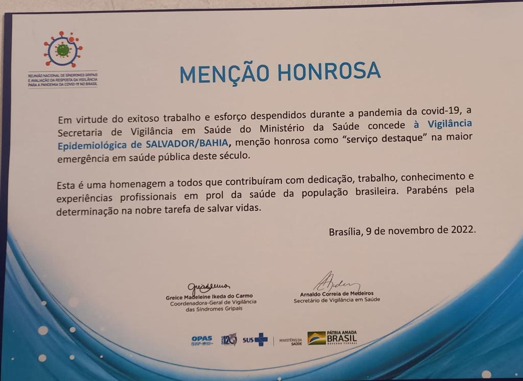 Leo Prates comemora homenagem do Ministério da Saúde à Vigilância Epidemiológica de Salvador pelo combate à pandemia