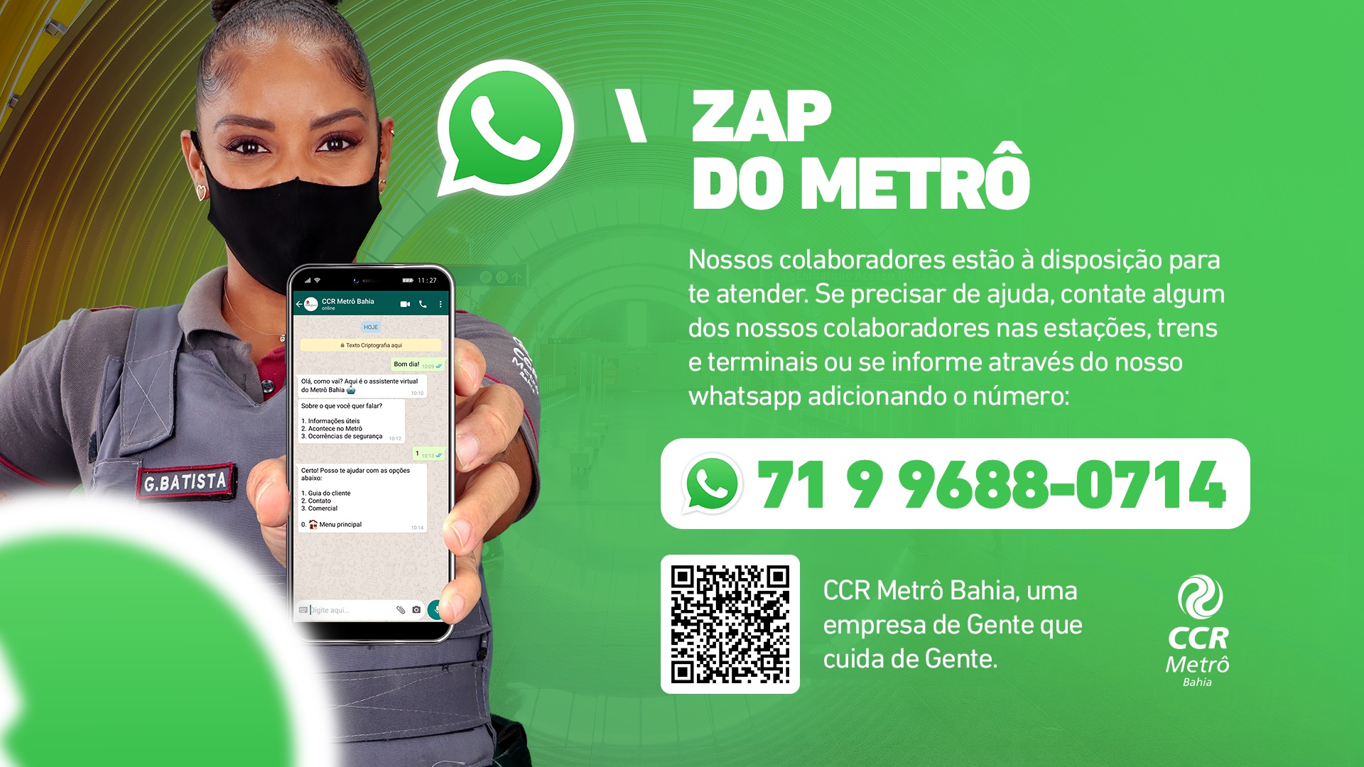 Clientes do metrô baiano poderão recarregar Cartão Integração pelo WhatsApp