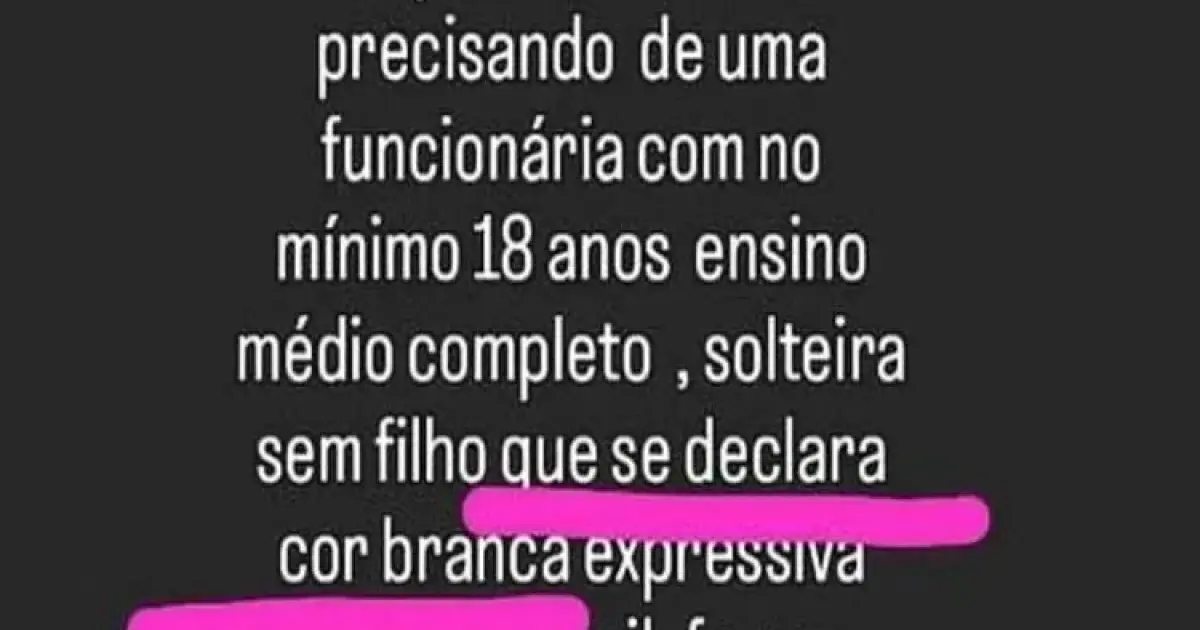 Loja de Caetité é acusada de racismo por exigir mulher branca para vaga de emprego