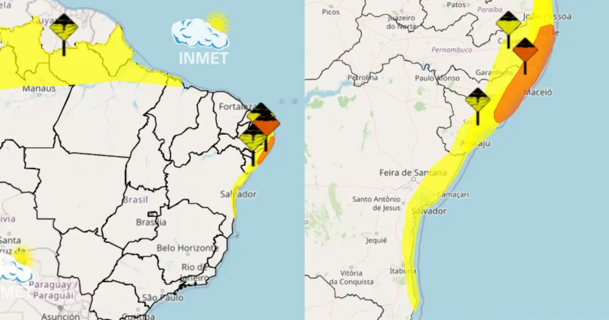 Alerta Amarelo de Temporal no Litoral da Bahia Emitido pelo Inmet