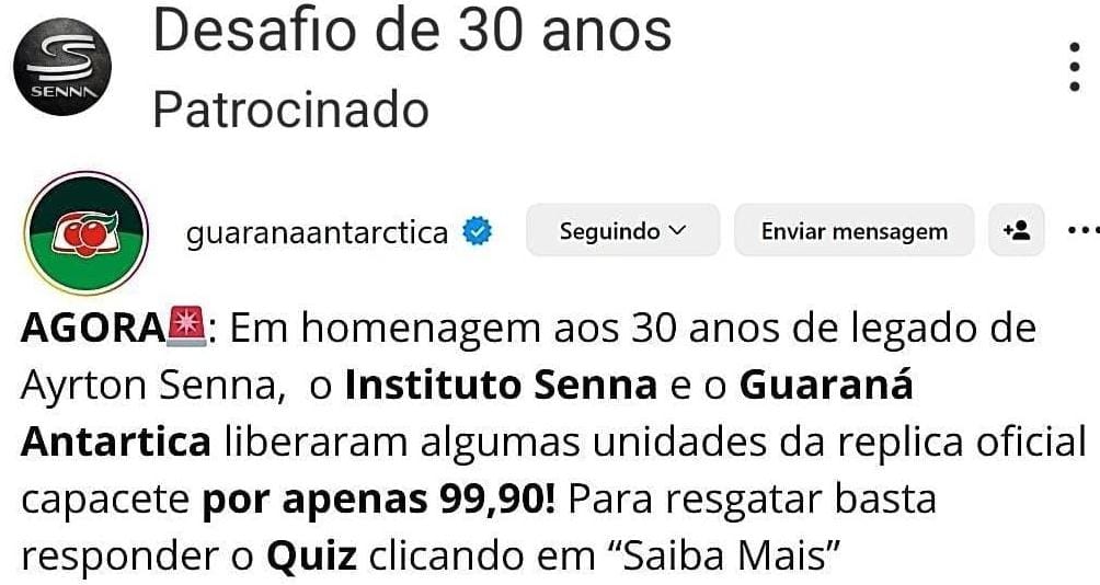 Golpe do capacete “Senna” por R$ 99,00 engana fãs nas redes sociais; saiba como se proteger