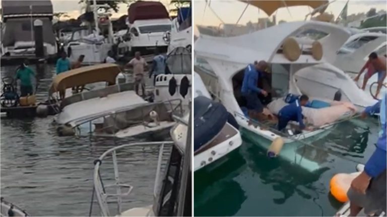 PROBLEMA TÉCNICO: Lancha fica parcialmente submersa na Bahia Marina no Centro