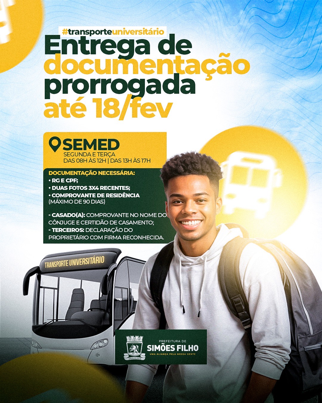 Prefeitura de Simões Filho prorroga prazo para entrega de documentação do transporte universitário