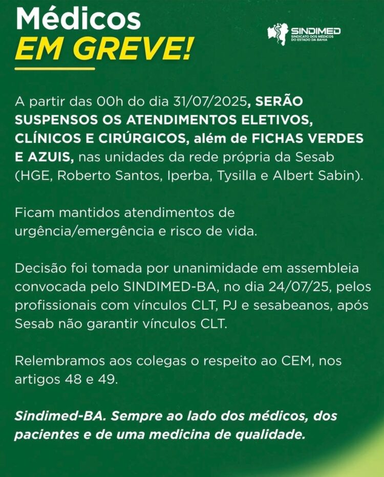 Greve de médicos e demissões expõem colapso iminente na saúde pública da Bahia