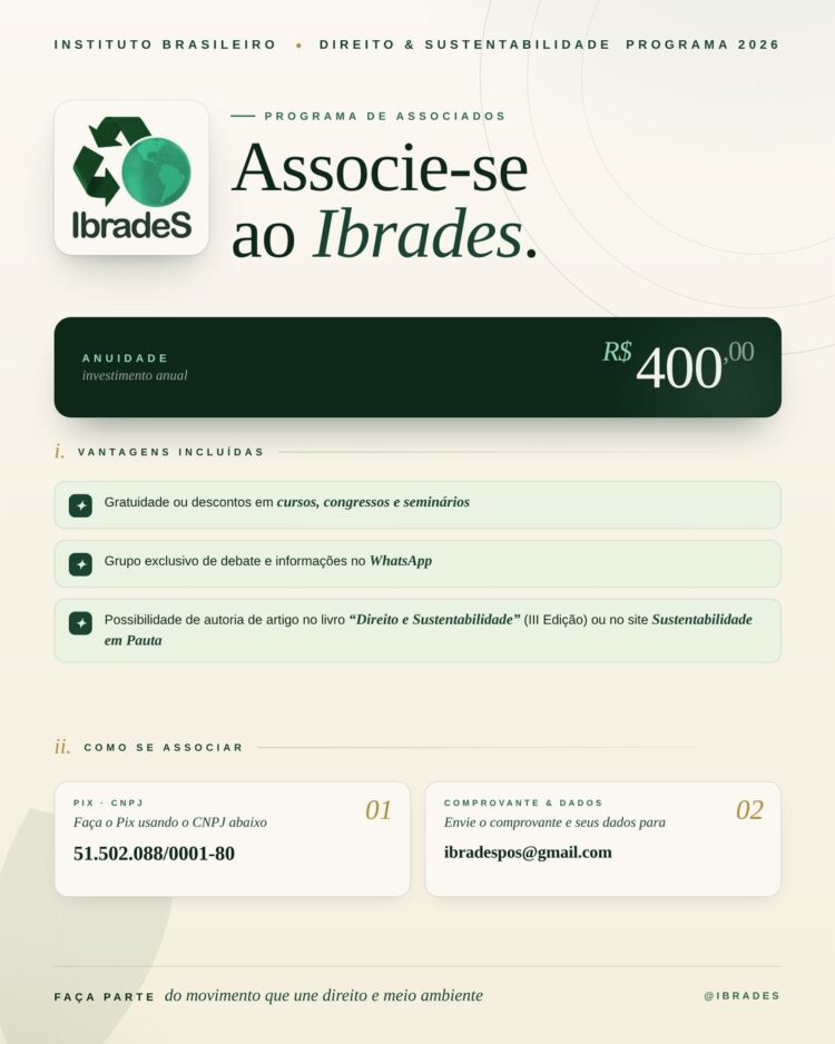 IBRADES abre adesões e fortalece atuação em Direito e SustentabilidadeInstituto amplia iniciativas e convida profissionais para rede voltada ao impacto socioambiental