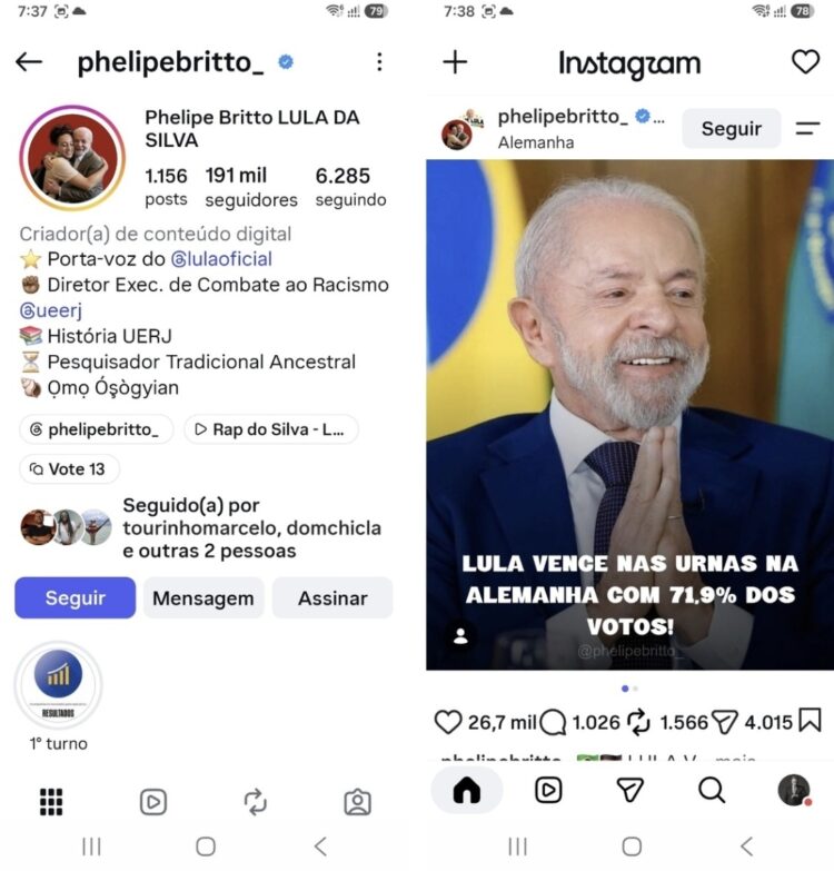 Perfil ligado à comunicação de Lula divulga vitória na Alemanha antes do fim da votação