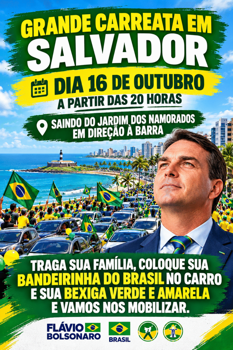 Disputa presidencial esquenta na Bahia, e militantes de Flávio Bolsonaro organizam carreata no dia 16 para convocar população ao ato do dia 17
